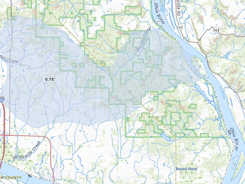 NEXRAD radar-signature map of the hail storm over Brookport, IL on Jul 9, 2026