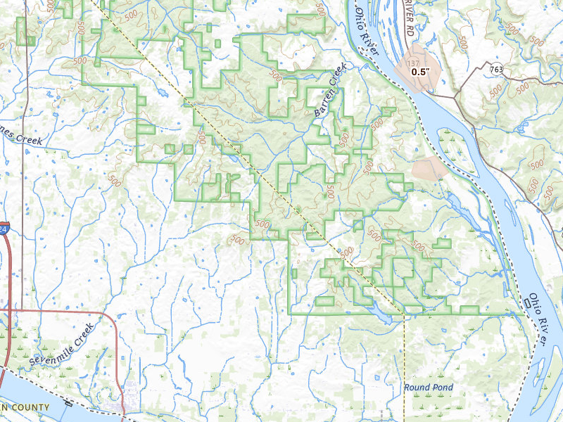 Radar-estimated hail-size map of the storm over Brookport, IL on Jul 10, 2026
