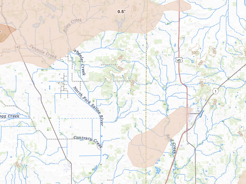 Radar-estimated hail-size map of the storm over Broughton, IL on Apr 27, 2026