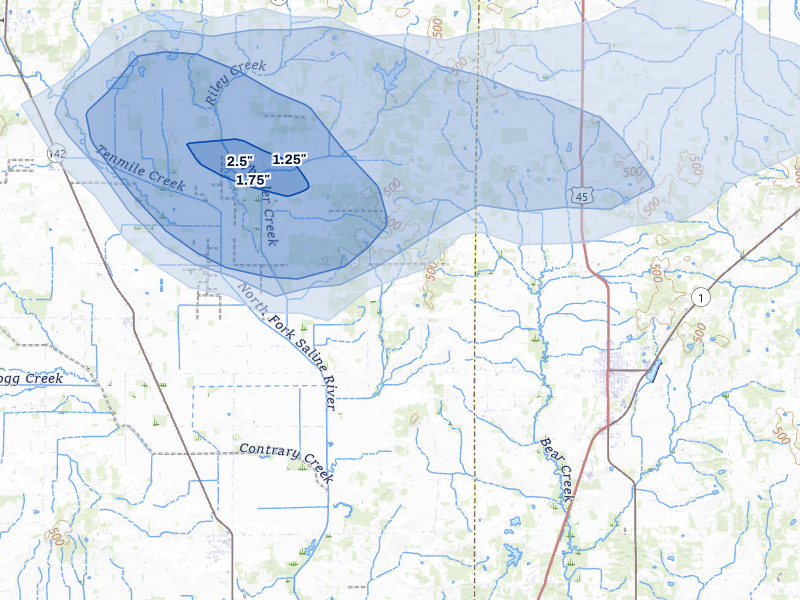 NEXRAD radar-signature map of the hail storm over Broughton, IL on Jul 5, 2026
