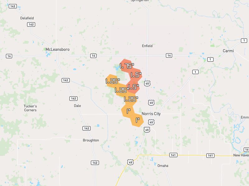 Hail map of Broughton, IL on Jul 26, 2026, hail up to 1.75"