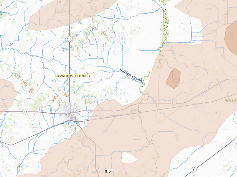 Radar-estimated hail-size map of the storm over Browns, IL on Apr 27, 2026