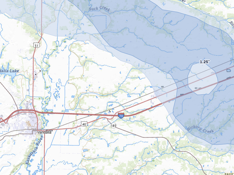 NEXRAD radar-signature map of the hail storm over Brownstown, IL on May 3, 2026