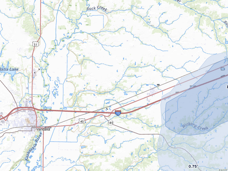 NEXRAD radar-signature map of the hail storm over Brownstown, IL on Jul 3, 2026