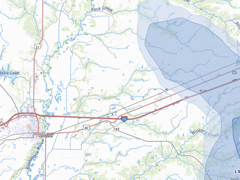 NEXRAD radar-signature map of the hail storm over Brownstown, IL on Jul 26, 2026