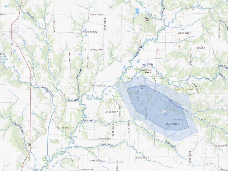 NEXRAD radar-signature map of the hail storm over Brownstown, IL on Sep 17, 2026