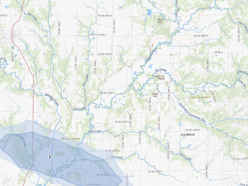 NEXRAD radar-signature map of the hail over Brownstown, IL