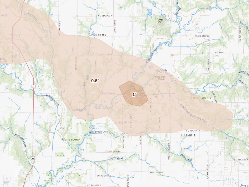 Radar-estimated hail-size map of the storm over Brownstown, IL
