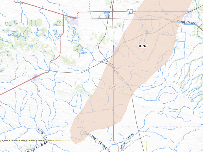 Radar-estimated hail-size map of the storm over Buda, IL on Apr 17, 2026