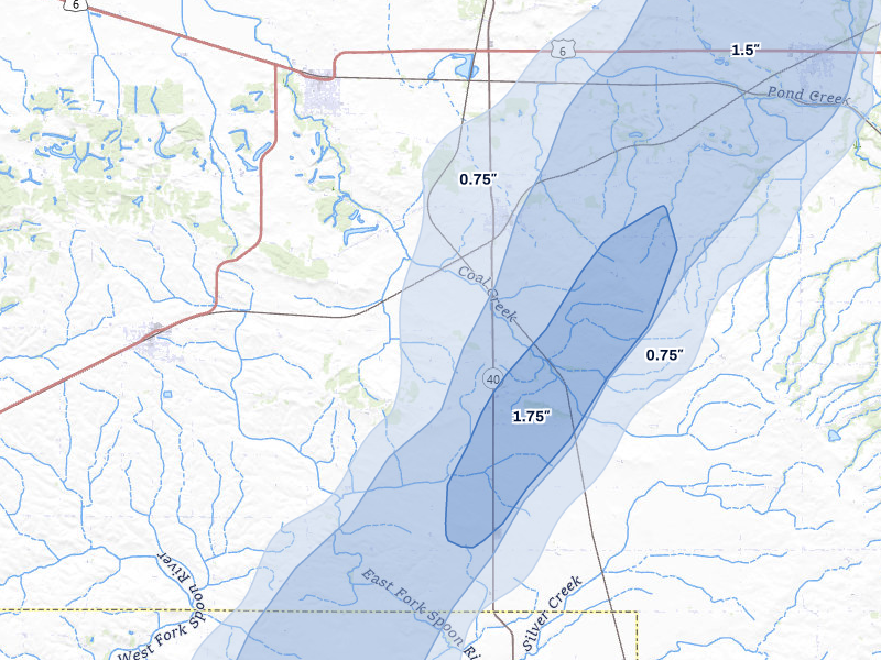 NEXRAD radar-signature map of the hail over Buda, IL