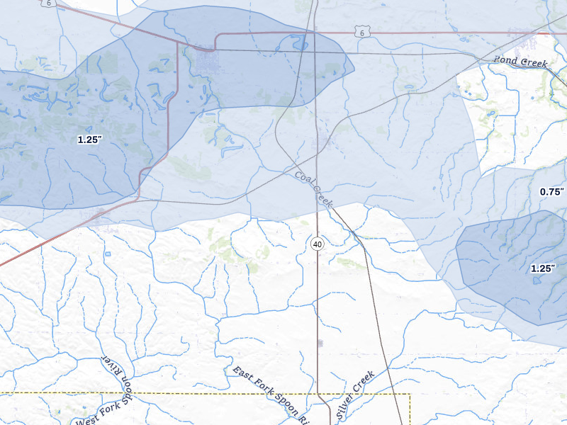 NEXRAD radar-signature map of the hail over Buda, IL