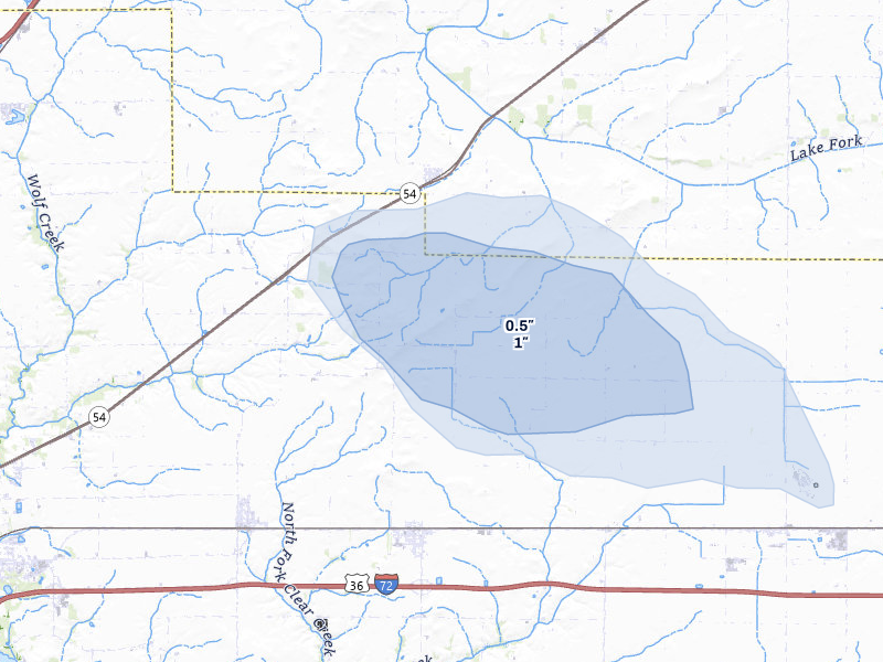 NEXRAD radar-signature map of the hail storm over Buffalo, IL on May 16, 2026