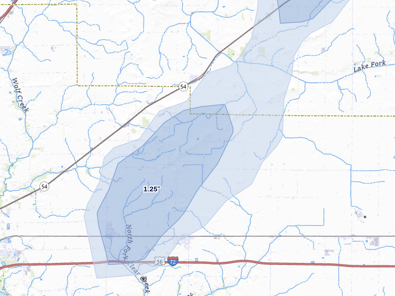 NEXRAD radar-signature map of the hail over Buffalo, IL