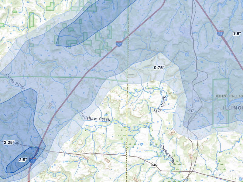 NEXRAD radar-signature map of the hail over Buncombe, IL