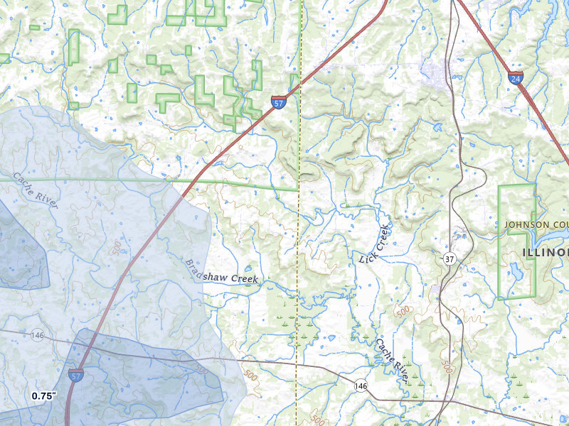 NEXRAD radar-signature map of the hail storm over Buncombe, IL on Jun 1, 2026
