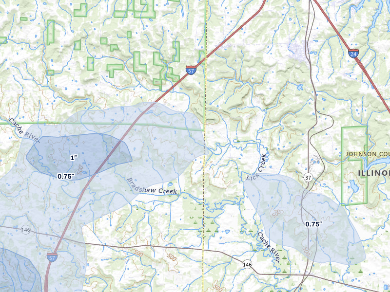 NEXRAD radar-signature map of the hail storm over Buncombe, IL on Jul 8, 2026