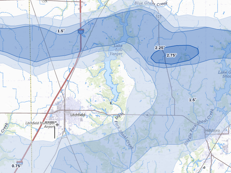 NEXRAD radar-signature map of the hail over Butler, IL