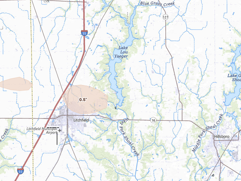Radar-estimated hail-size map of the storm over Butler, IL on May 3, 2026