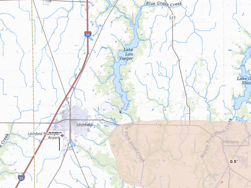 Radar-estimated hail-size map of the storm over Butler, IL on May 4, 2026