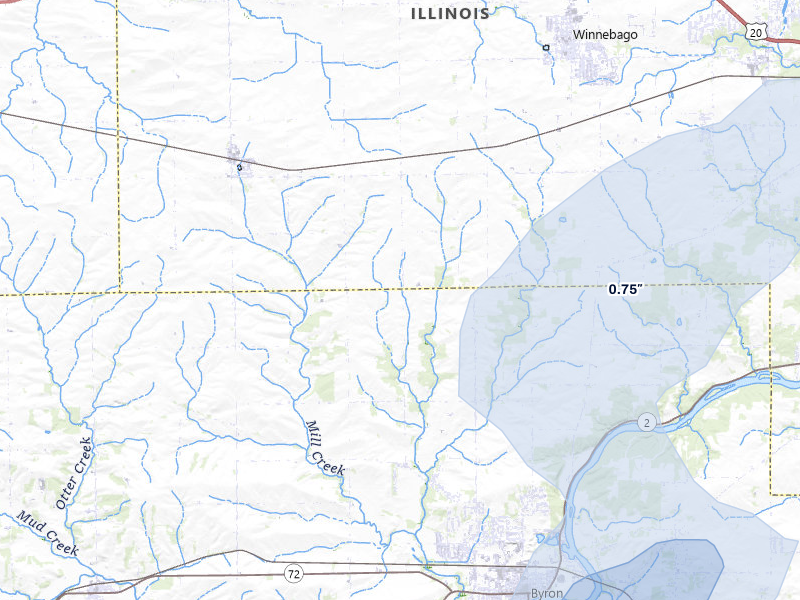 NEXRAD radar-signature map of the hail over Byron, IL