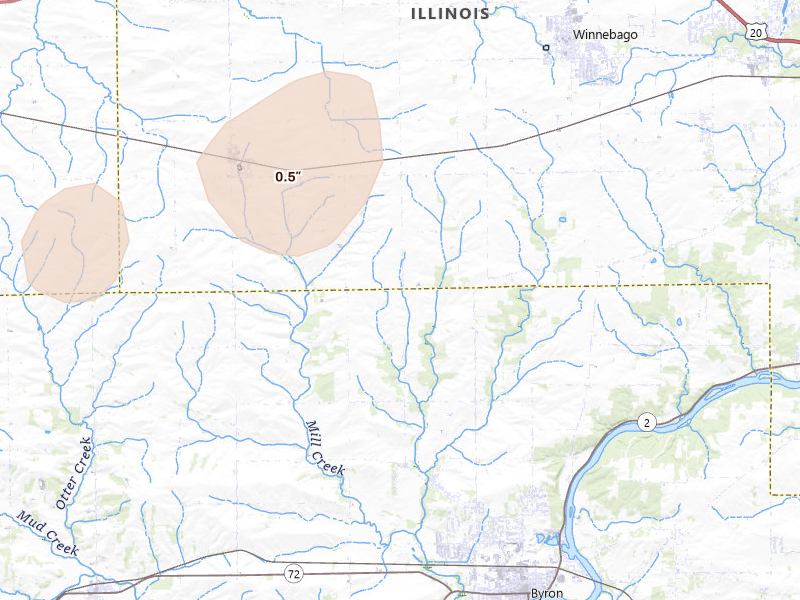 Radar-estimated hail-size map of the storm over Byron, IL