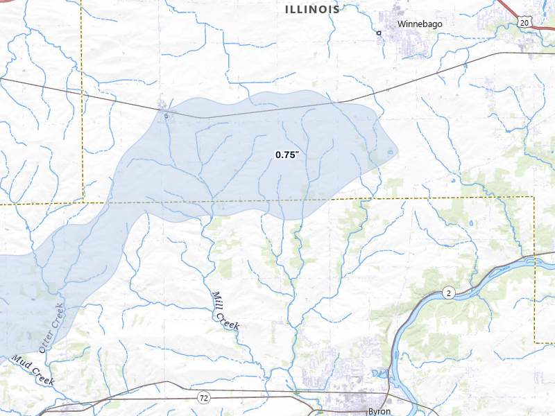 NEXRAD radar-signature map of the hail over Byron, IL