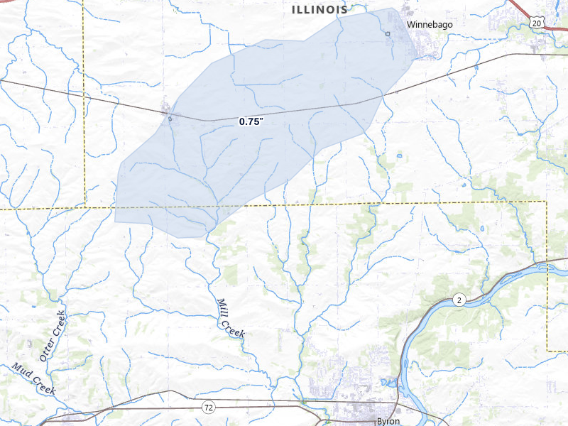 NEXRAD radar-signature map of the hail storm over Byron, IL on May 15, 2026