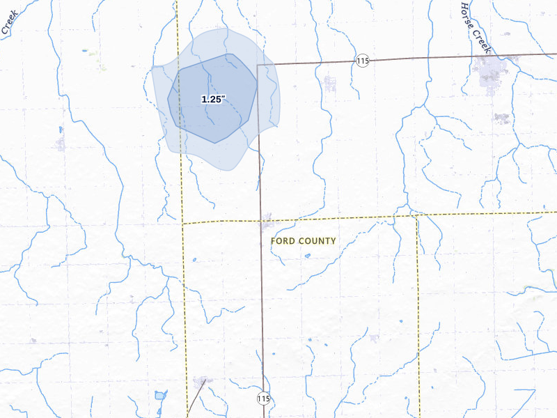 NEXRAD radar-signature map of the hail storm over Cabery, IL on Mar 6, 2026