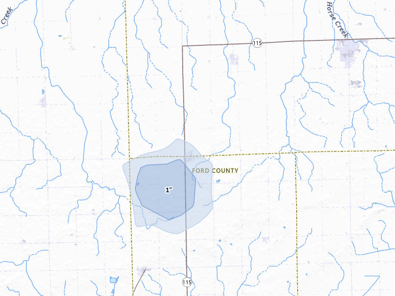 NEXRAD radar-signature map of the hail storm over Cabery, IL on Mar 30, 2026