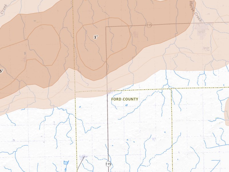 Radar-estimated hail-size map of the storm over Cabery, IL on Apr 13, 2026