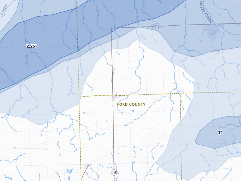 NEXRAD radar-signature map of the hail over Cabery, IL