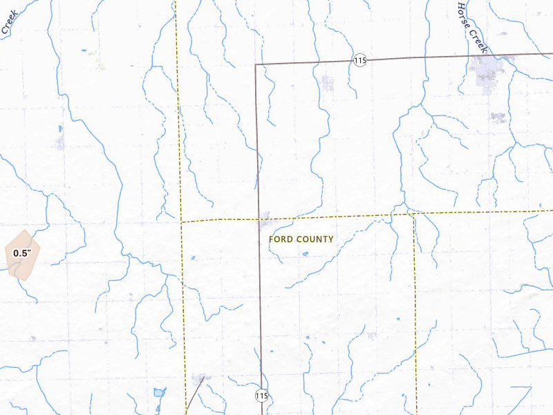 Radar-estimated hail-size map of the storm over Cabery, IL on May 4, 2026