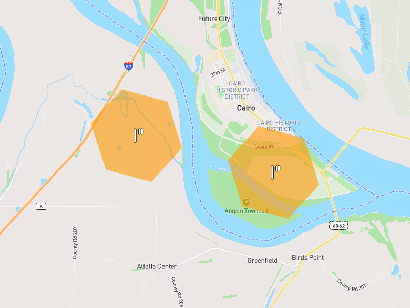 Hail map of Cairo, IL on Jun 9, 2026, hail up to 1"