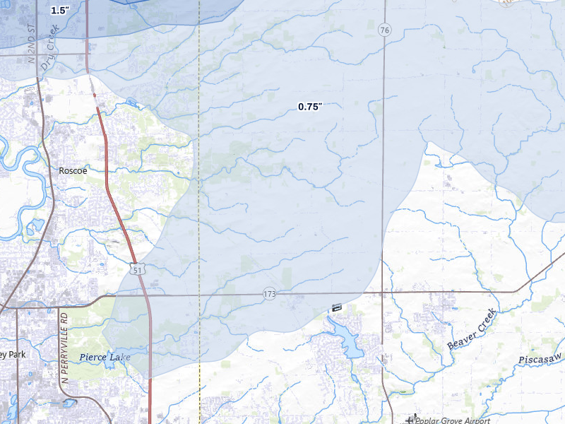 NEXRAD radar-signature map of the hail storm over Caledonia, IL on Apr 17, 2026