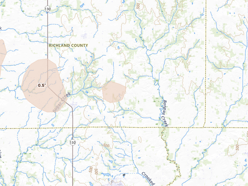 Radar-estimated hail-size map of the storm over Calhoun, IL on Mar 22, 2026