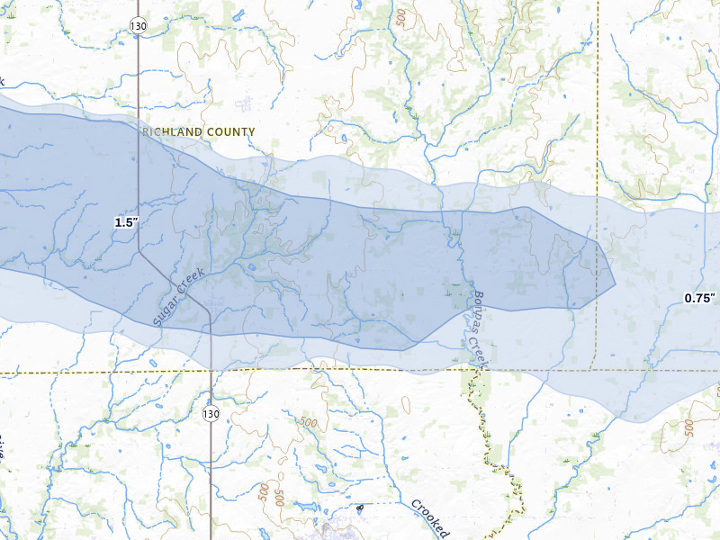 NEXRAD radar-signature map of the hail storm over Calhoun, IL on Mar 22, 2026