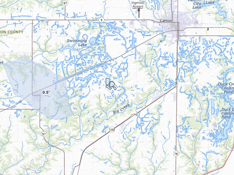 NEXRAD radar-signature map of the hail storm over Canton, IL on Mar 31, 2026