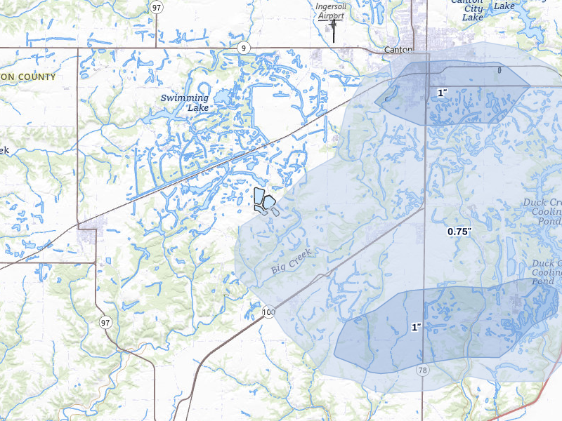 NEXRAD radar-signature map of the hail storm over Canton, IL on Apr 3, 2026
