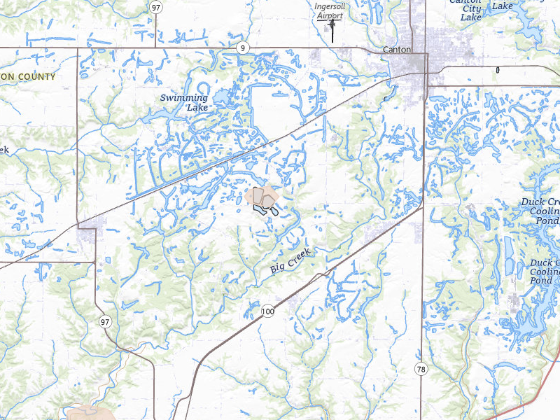 Radar-estimated hail-size map of the storm over Canton, IL on Jun 10, 2026