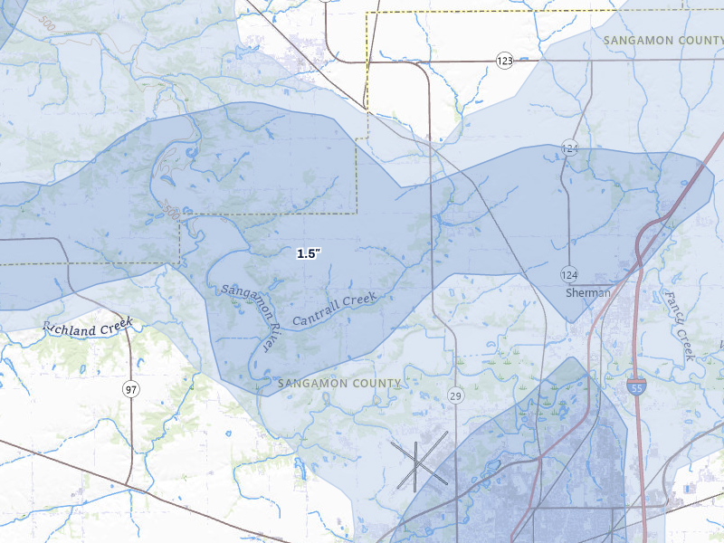 NEXRAD radar-signature map of the hail over Cantrall, IL