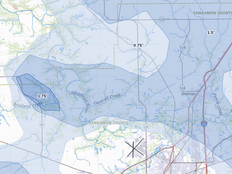NEXRAD radar-signature map of the hail storm over Cantrall, IL on May 4, 2026
