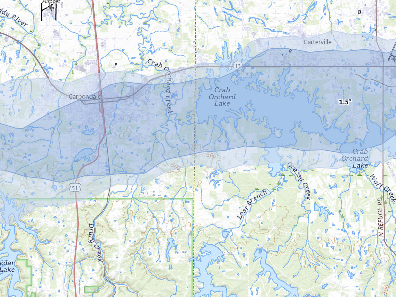 NEXRAD radar-signature map of the hail storm over Carbondale, IL on Mar 4, 2026