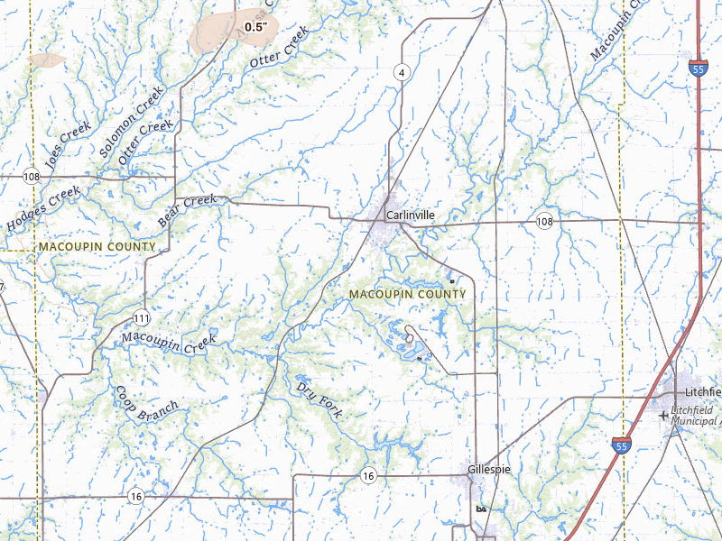 Radar-estimated hail-size map of the storm over Carlinville, IL on Mar 31, 2026