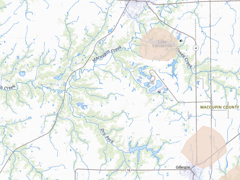 Radar-estimated hail-size map of the storm over Carlinville, IL on Aug 21, 2026