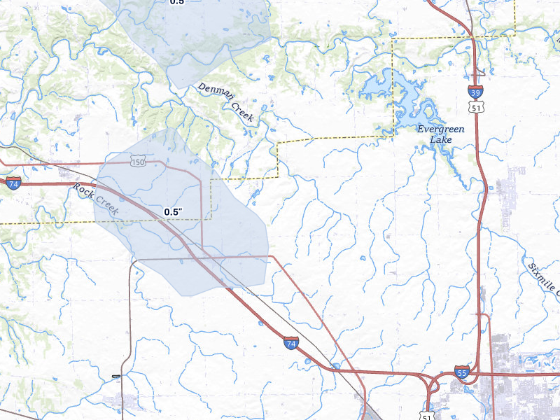 NEXRAD radar-signature map of the hail storm over Carlock, IL on May 4, 2026