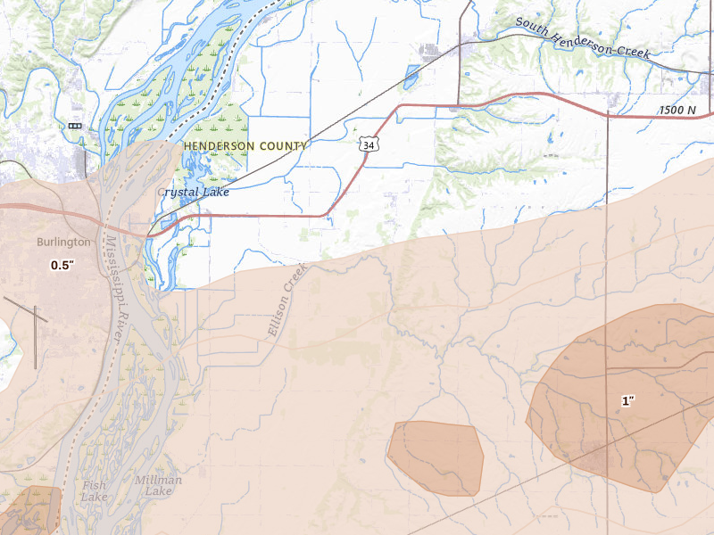 Radar-estimated hail-size map of the storm over Carman, IL on Jun 11, 2026