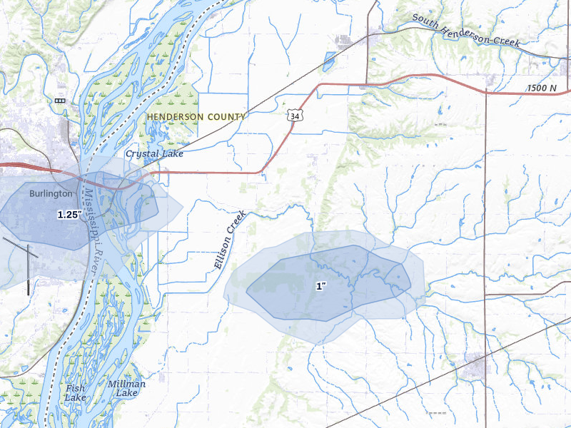 NEXRAD radar-signature map of the hail storm over Carman, IL on Jul 9, 2026