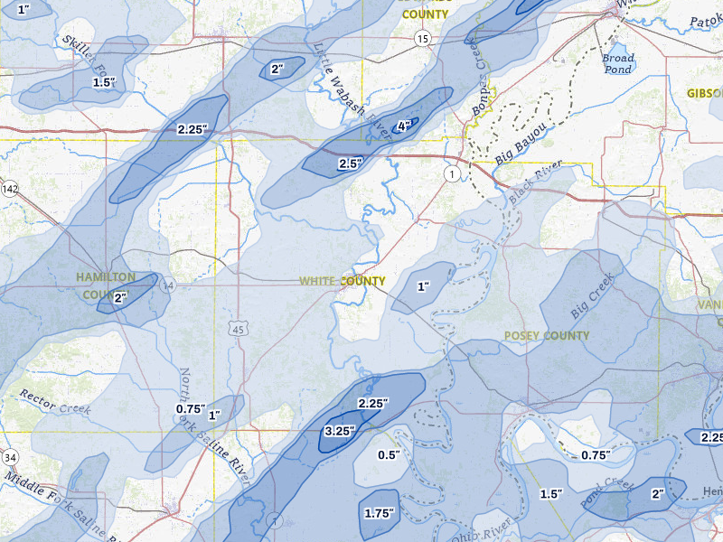 NEXRAD radar-signature map of the hail over Carmi, IL