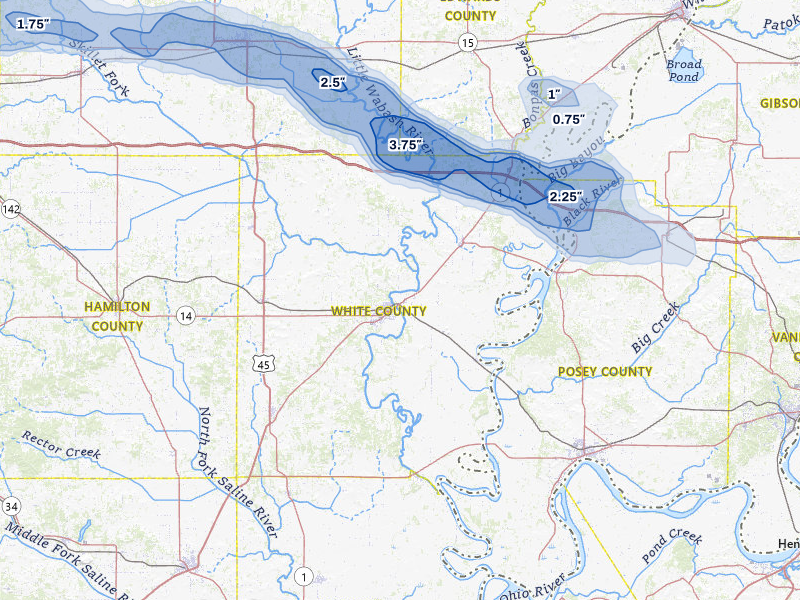 NEXRAD radar-signature map of the hail storm over Carmi, IL on May 16, 2026