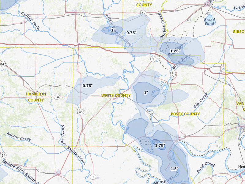 NEXRAD radar-signature map of the hail over Carmi, IL